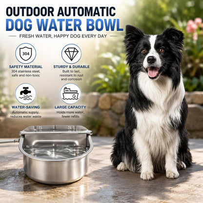 BWOGUE Automatic Water Dispenser for Dogs,1Gal Outdoor Automatic Water Bowl | Outdoor Dog Water Dispenser with Float Valve, Stainless Steel Bowl, 1/2 in & 3/4 in Faucet Fit, Wall/Ground Use,Dogs,Chickens2