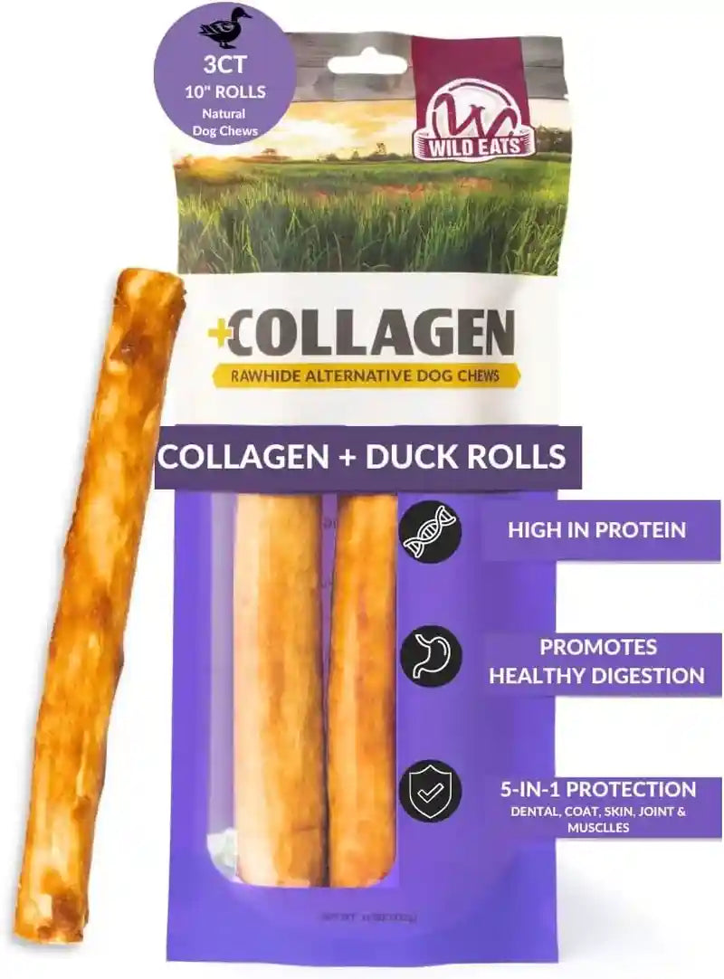 wild-eats-real-duck-collagen-bully-sticks-for-dogs-25-pack-rawhide-free-no-hide-chew-treat-made-without-grain-5-inch-size-high-protein-satisfies-natural-gnawing-urges-suits-all-breeds