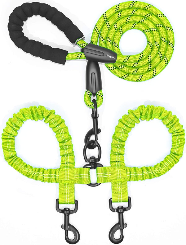 Iyoshop Dual Dog Leash - 360° Swivel, No Tangle Walking Leash with Shock Absorbing Bungee for Two Dogs (Large, 25-150 Lbs, Black)24