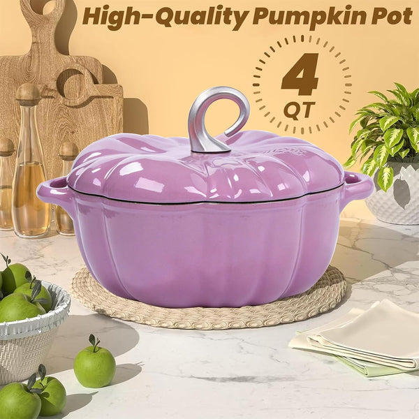 Pumpkin Enamel Cast Iron Dutch Oven 4 QT Cocotte Pot with Lid Dual Handles | Oven Safe up to 500° F or on Stovetop | Heavy-Duty Cookware | Great for Stews & Casseroles | Soup Pot - Serves 3-5 | Orange3