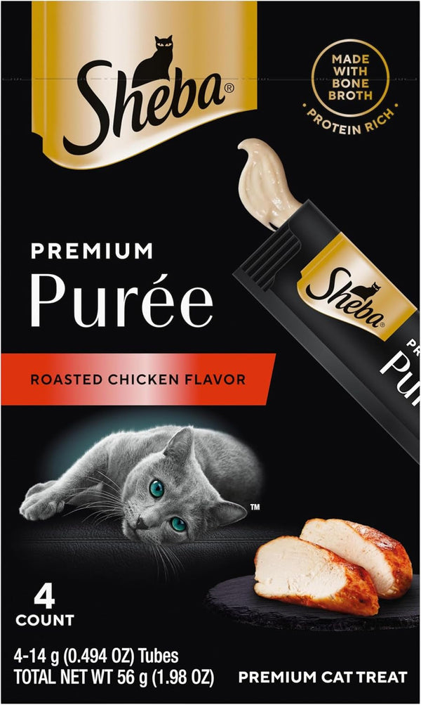Sheba Premium Puree Lickable Cat Treats, Chicken, Salmon & Tuna, 48 Count | Grain-Free, Real Meat, No Corn/Wheat/Soy, Creamy Texture, Protein-Rich, Single-Serve Squeezable Tubes, 0.49 Oz. Tubes10