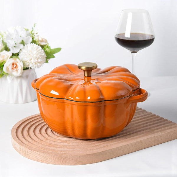Cast Iron Dutch Oven, Pumpkin Shape Casserole Cooking Pot with Lid | Non-Stick Soup Pots Halloween Cooking Pot Enamel Cookware Crock Pots for Soup Porridge Stew7