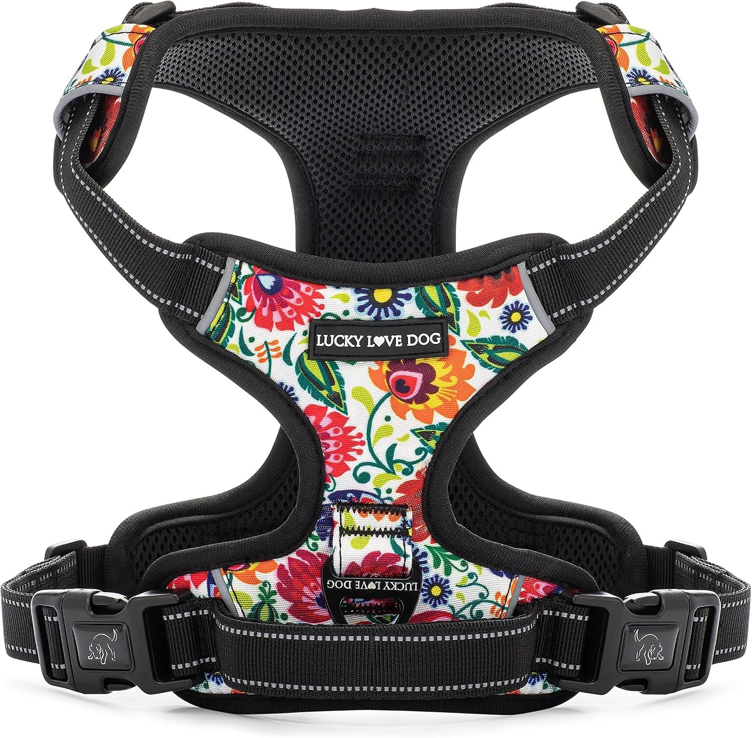 lucky-love-dog-no-pull-dog-harness-adjustable-and-easy-to-walk-cute-patterned-harness-for-medium-male-female-dogs-blackbird-medium