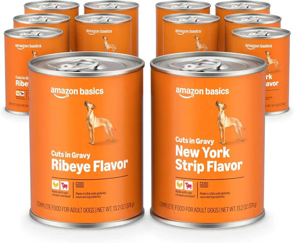 Amazon Basics Wet Dog Food Meaty Loaf Variety Pack, Filet Mignon Flavor and Chicken & Rice Dinner, Made with Real Chicken and Beef, 13.2 Oz Can, (6 Cans of Each Flavor, 12 Cans in Total)17