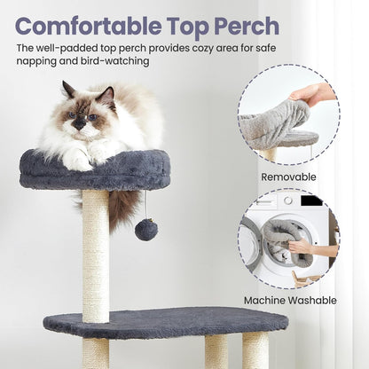 Small Cat Tree Tower with Lots of Scratching Posts - 42 Inch Medium Compact Cats Scratch House with Hammock Perch for Multi Level 2 Kitty - Indoor Corner Cat Bed Condo Climbing Gym Towers Furniture7