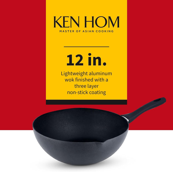 Stir Fry Wok 12" Aluminum Nonstick Pan with Soft Touch Handle and Flat Bottom, Black2