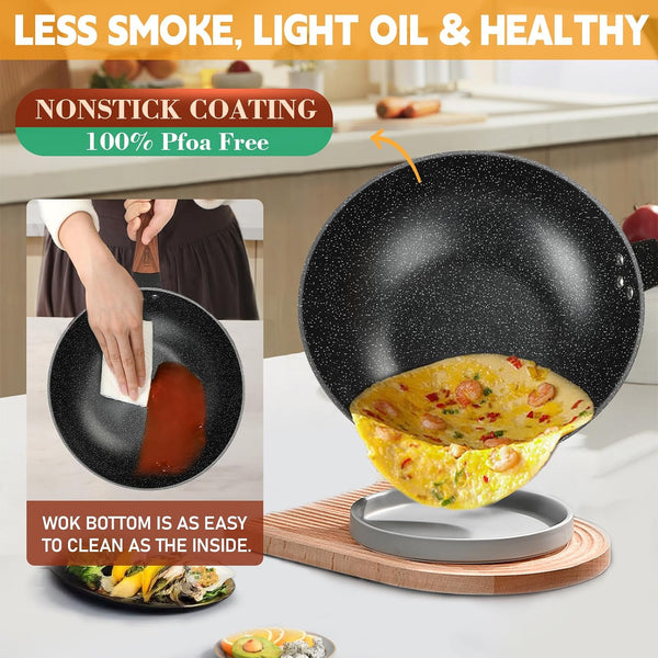 13'' Nonstick Wok, Woks & Stir-Fry Pans with Lid and Steamer Basket3