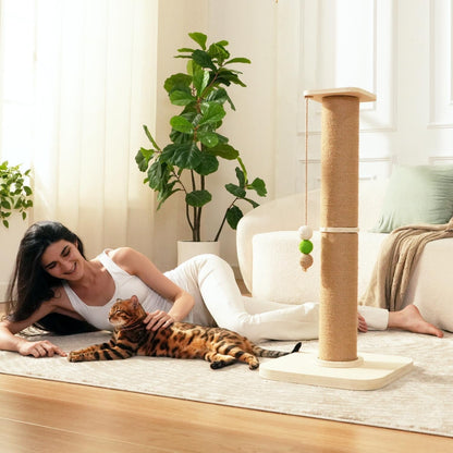 TINYBEAST Wooden Cat Scratching Post, Sturdy 35'' Tall Natural Sisal Cat Scratcher with Thick Solid Wood Base for Adult Cats Indoor, Jumbo Durable Stable Cat Scratcher Tower8