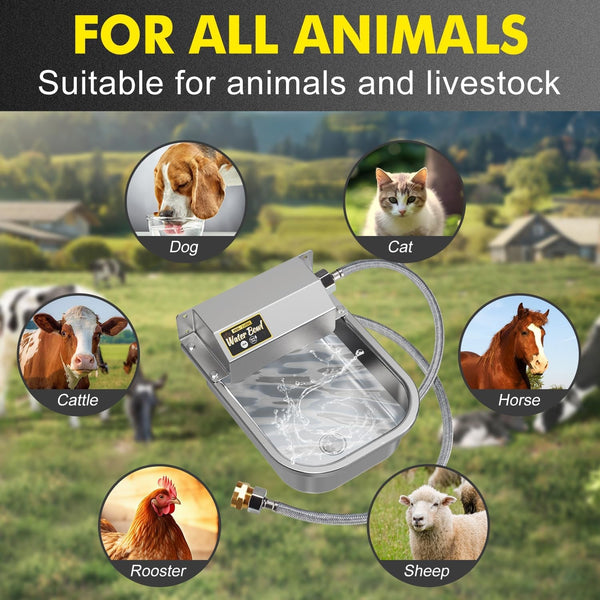 Automatic Water Dispenser for Dogs, 3L Stainless Steel Dog Water Bowl Dispenser, Automatic Water Feeder for Chicken & Livestock, Outdoor Auto-Fill Water Bowl Fit 3/4'' GHT Faucet, Easy Clean6