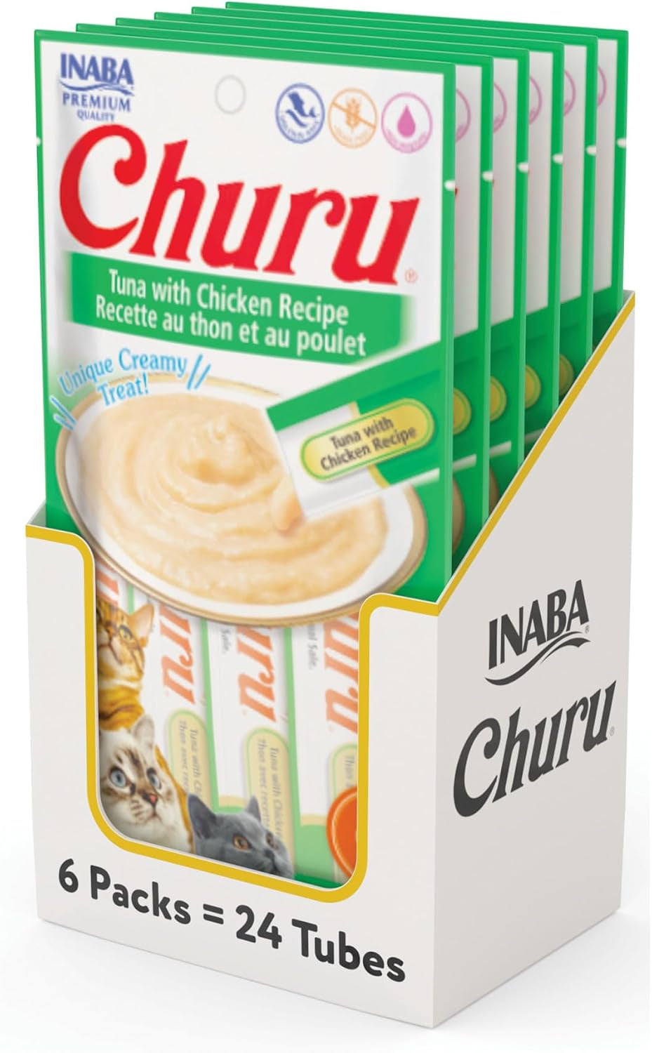 inaba-churu-cat-treats-lickable-squeezable-creamy-puree-cat-treat-with-green-tea-extract-taurine-0-5-ounces-each-tube-24-tubes-4-per-pack-chicken-recipe