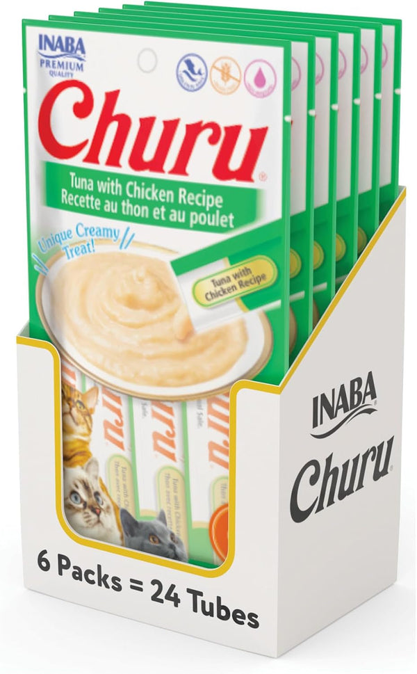INABA Churu Cat Treats, Lickable, Squeezable Creamy Purée Cat Treat with Green Tea Extract & Taurine, 0.5 Ounces Each Tube, 24 Tubes (4 per Pack), Chicken Recipe10