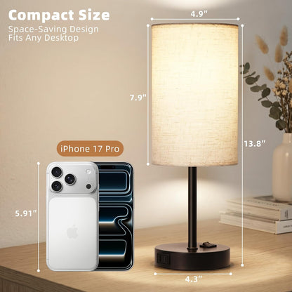 Table Lamp for Bedroom Set of 2, Bedside Small Lamps with 3 Way Dimmable Rocker Switch and AC Outlet, Nightstand Desk Lamp with Flaxen Fabric Shade Black Base for Living Room Home Decor Lights | E26 Bulbs,Ac Outlet,3 Way Dimmable,Rocker Switch,Desk Lamp Flaxen Fabric Shade Black Base 2Pack Bedroom Living Room Dorm Lamp4
