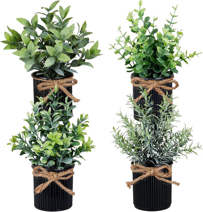4 Potted Artificial Plants Metal Fake Potted Plant with Iron Pot Mini Greenery Decor Small Faux Plants for Indoor Farmhouse Home Porch Garden Bathroom Room Décor Black1