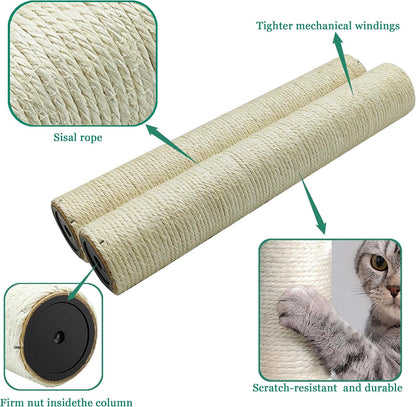 Cat Scratching Post Replacement Pole, 2 PCS 15.7In Cat Tree Replacement Post, Natural Sisal Cat Tree Replacement Parts with M8 Screws, Cat Scratch Post for Refurbishment (15.7In/40Cm)4