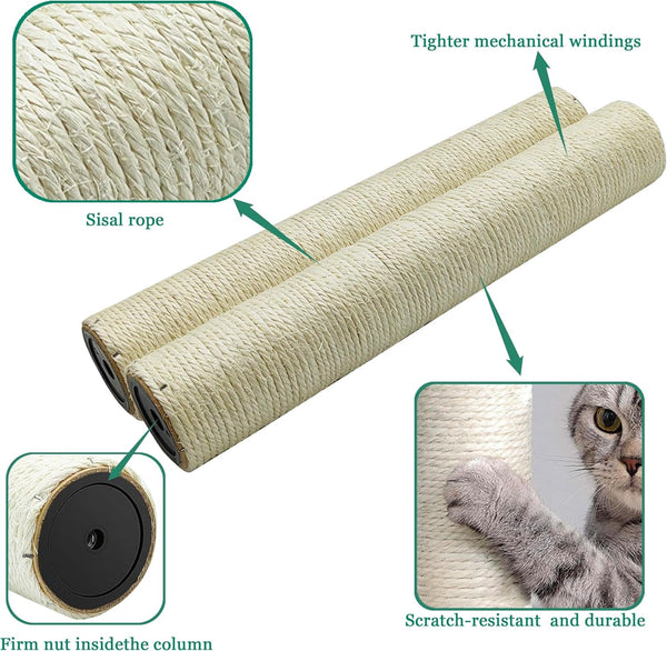 Cat Scratching Post Replacement Pole, 2 PCS 15.7In Cat Tree Replacement Post, Natural Sisal Cat Tree Replacement Parts with M8 Screws, Cat Scratch Post for Refurbishment (15.7In/40Cm)4