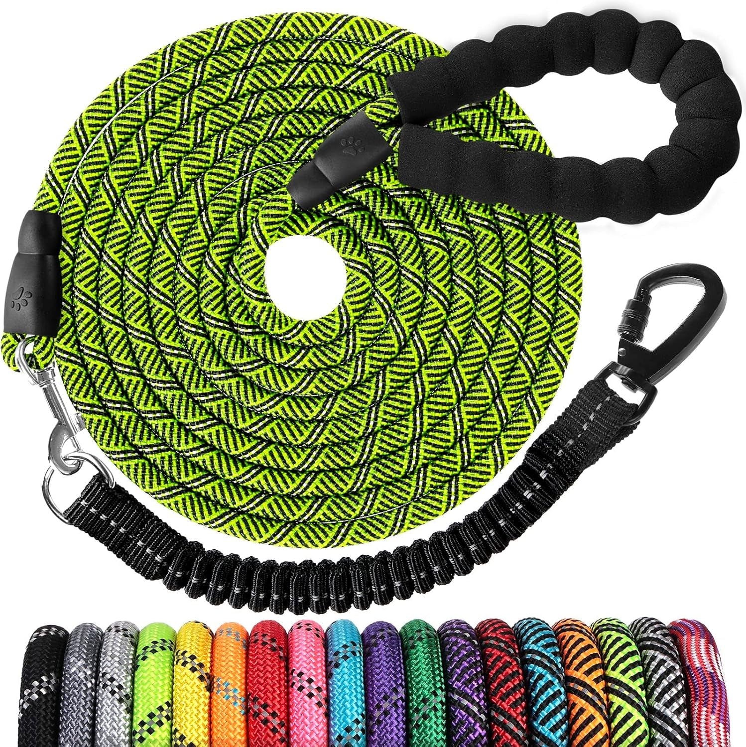 long-dog-leash-15-ft-heavy-duty-rope-leashes-for-dogs-training-with-swivel-lockable-hook-reflective-threads-bungee-and-padded-handle-dog-lead-for-large-small-medium-dogs-outside-walking-hiking