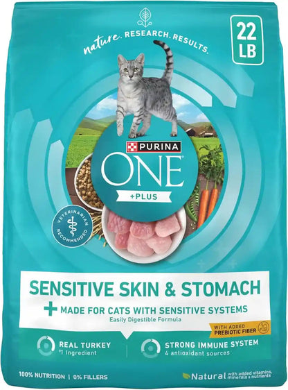 Purina ONE Sensitive Stomach, Sensitive Skin, Natural Dry Cat Food, +Plus Sensitive Skin and Stomach Formula - 16 Lb. Bag13