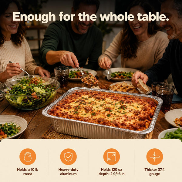 9X13 Inch Aluminum Foil Pans [30 Count] Half Size Deep | Thicker 37.4 Gauge, Food-Safe Tin Disposable Trays, Freezer-Safe, Oven, Grill & Smoker Use, Fully Recyclable6