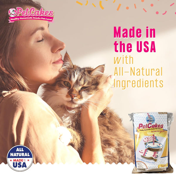 Petcakes Cat Birthday Cake Kit - All Natural Treats - Kitten & Cats Turkey Flavor Cat Food - 5.5 Oz5
