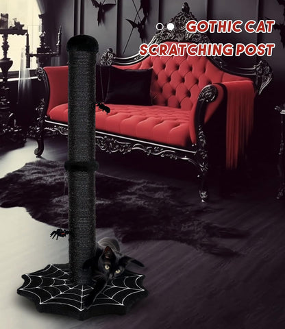 Gothic Cat Scratching Post with Spider Toys for Indoor Cats | Halloween Sisal Scratcher｜Goth Tree Tower｜Cobweb Base｜Spooky Furniture｜Interactive Dangling Toy｜Activity Kitty Play Center5