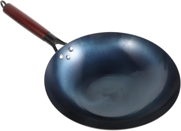 round Bottom Iron Wok, 12 Inch Non-Coated Stir Fry Pan with Handle, Large Wok Stir Fry Pan Suitable for Gas Stove, Even Heat Cooking and Easy Cleaning Cookware1