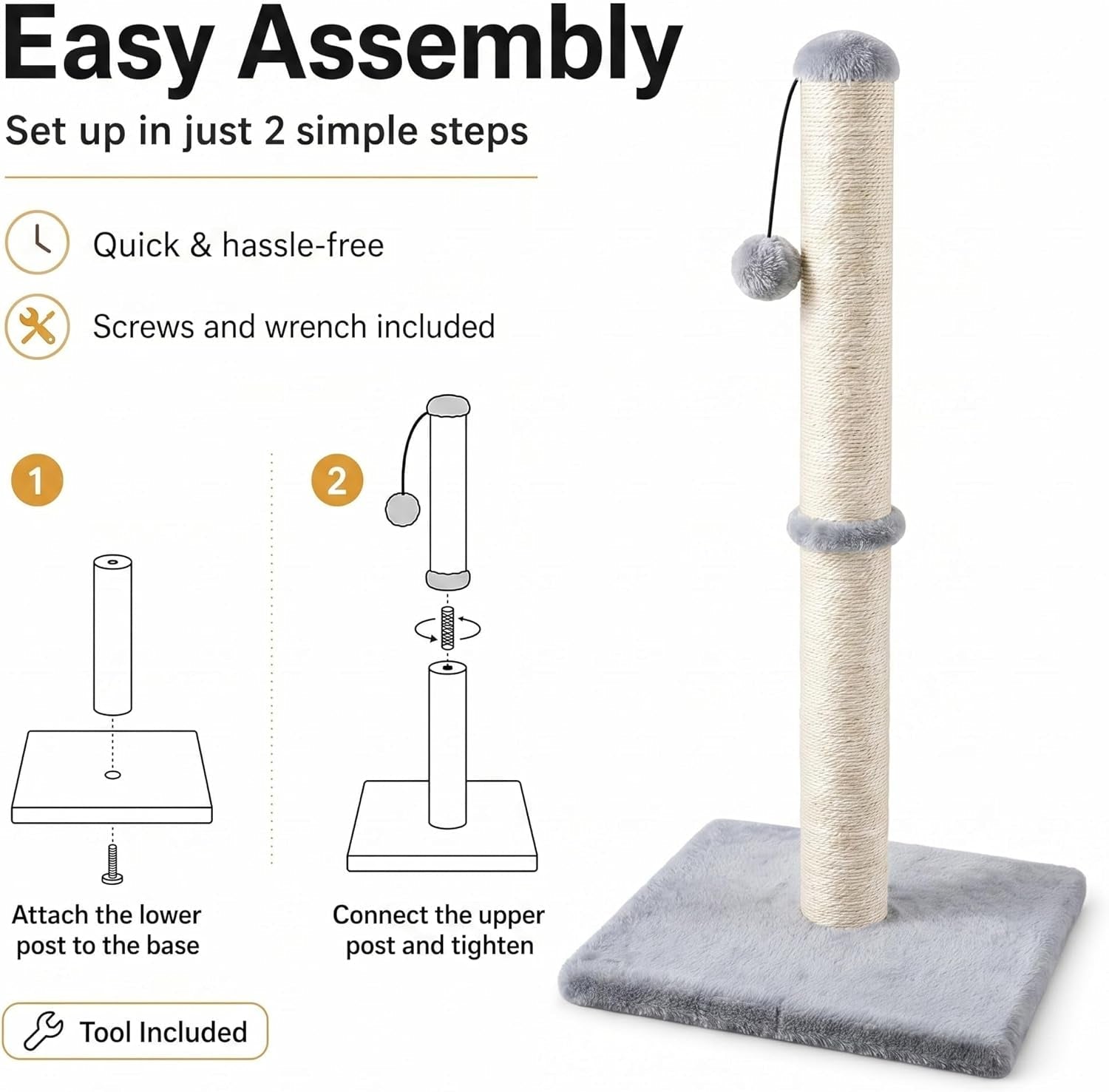 dimaka-29-height-tall-cat-scratching-post-claw-scratcher-with-sisal-rope-and-covered-with-soft-smooth-plush-vertical-scratch-full-strectch-for-standard-size-catsgrey-29-inches-for-all-cats