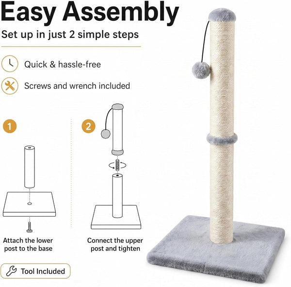Dimaka 29" Height Tall Cat Scratching Post, Claw Scratcher with Sisal Rope and Covered with Soft Smooth Plush, Vertical Scratch [Full Strectch] for Standard Size Cats(Grey, 29 Inches for All Cats)3