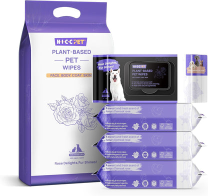 HICC PET Pet Cleaning Wipes for Dogs & Cats, Paws & Coat, 100 Count | Pearl-Textured, with Fermented Coconut Oil and Damask Rose, for Face and Rear-End Cleaning after Walks or between Baths10