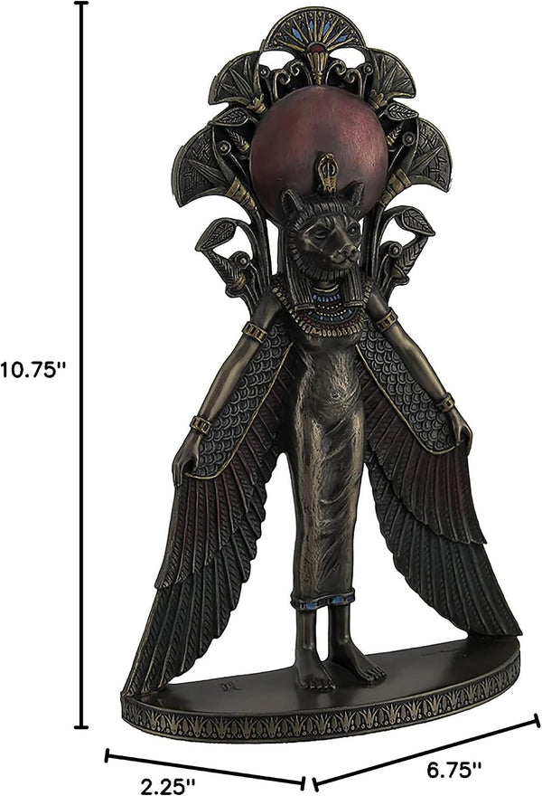 Sekhmet Winged Egyptian Warrior Goddess Wall Art Statue | Cold Cast Bronze Resin, Blue and Red Accents, Lion Head, Keyhole Hanger for Wall Display6
