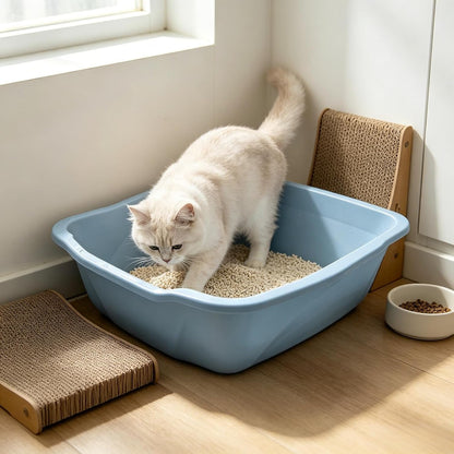 Large Open Top Cat Litter Pan Low Entry Sides Stain & Odor Resistant High-Impact Plastic Litter Box for Kittens, Senior & Arthritic Cats Multi Cat Household, Usa-Made Blue Eco Recycled Pet Toilet Tray1
