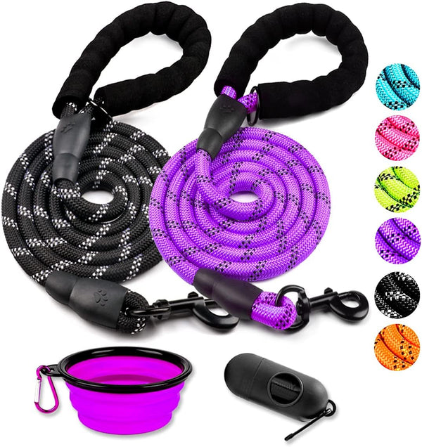COOYOO 2 Pack Dog Leash 5 FT Heavy Duty - Comfortable Padded Handle - Reflective Dog Leash for Medium Large Dogs with Collapsible Pet Bowl13