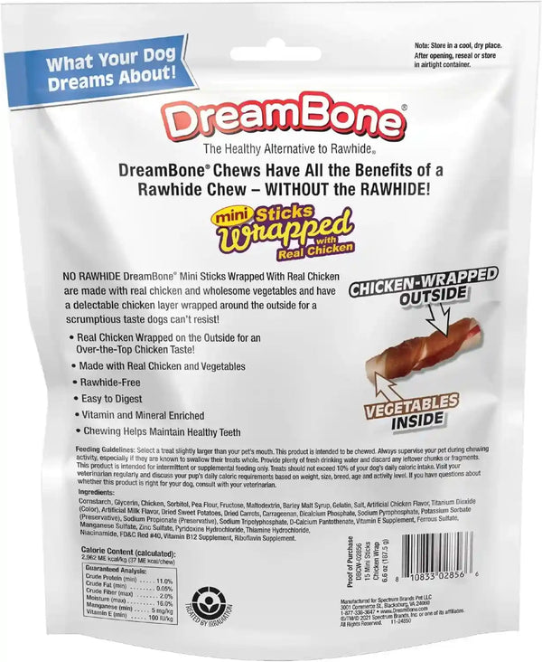 Dreambone Chicken Wrapped Mini Stick Dog Treats, Daily Rawhide-Free Chew, Digests Safely and Completely, with Real Protein, Chicken and Veggies, 15 Count2