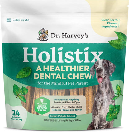 Dr. Harvey'S Holistix Dental Chews for Dogs for Fresh Breath (24 Sticks) | Mint, Sweet Potato, Dried Kelp & Oyster Shells - Supports Teeth Cleaning1