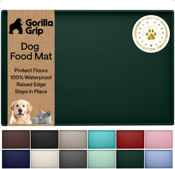 GORILLA GRIP 100% Waterproof Raised Edge BPA Free Silicone Pet Feeding Mat, Dog Cat Food Mats Contain Spills Protects Floors, Placemats for Cats and Dogs Water Bowl, 18.5X11.5, Gray14