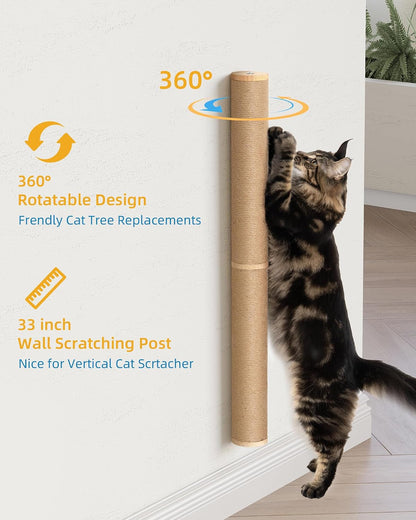 Aechonow 34" Cat Scratching Post, Wood Wall Mounted Cat Scratcher for Cats | Cat Wall Scratcher,Cat Wall Furniture for Indoor Cats,Cat Wall Wood Climber, Natural Sisal,Tall & Sturdy Corner Climbing Pole4