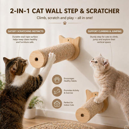Sisal Rope Wall Mounted Cat Scratching Post - 11 In, for Indoor Cats Climbing & Scratching, 2-Post Integrated Set3