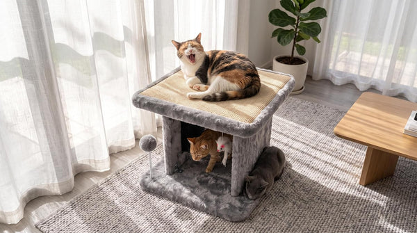 Large Cat Bed with Scratching Post and Combing Board, Sturdy and Durable, Ideal for Small Breeds | Large Plush Cat Tunnel with a Removable Sisal Scratch Pad, Grooming Brush, Hanging Toys, and Spacious Hideaway for Cats.2