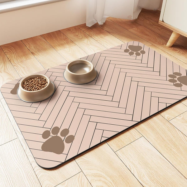 Pet Feeding Mat-Absorbent Pet Placemat for Food and Water Bowl, with Waterproof Rubber Backing, Quick Dry Water Dispenser Mat for Dog and Cat (20"X12", Striped Dark Gray)15