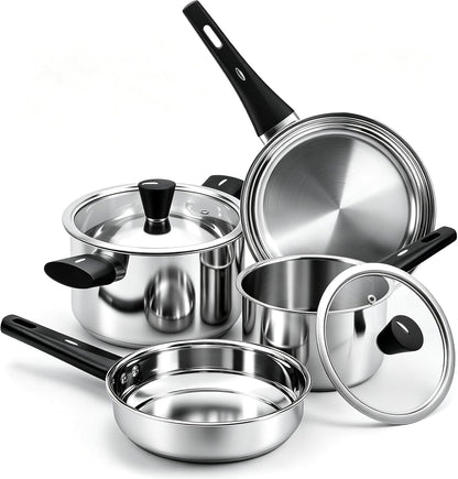 6-Piece Stainless Steel Pots and Pans Set, Kitchen Cookware Set with Stay-Cool Handles Compatible with Gas, Electric & Induction, Dishwasher Safe, Non-Toxic & Durable for Everyday Cooking1