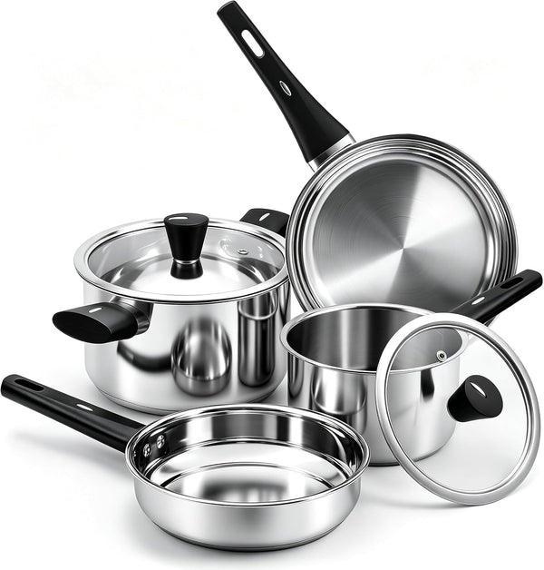 6-Piece Stainless Steel Pots and Pans Set, Kitchen Cookware Set with Stay-Cool Handles Compatible with Gas, Electric & Induction, Dishwasher Safe, Non-Toxic & Durable for Everyday Cooking1