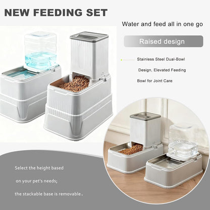 Elevated Dog Bowls Set, 1 Gallon Automatic Gravity Food Feeder & Water Dispenser with Stainless Steel Bowls, Adjustable Elevated Feeder for Small Medium Large Dogs, Anti-Choking & Neck Protection2