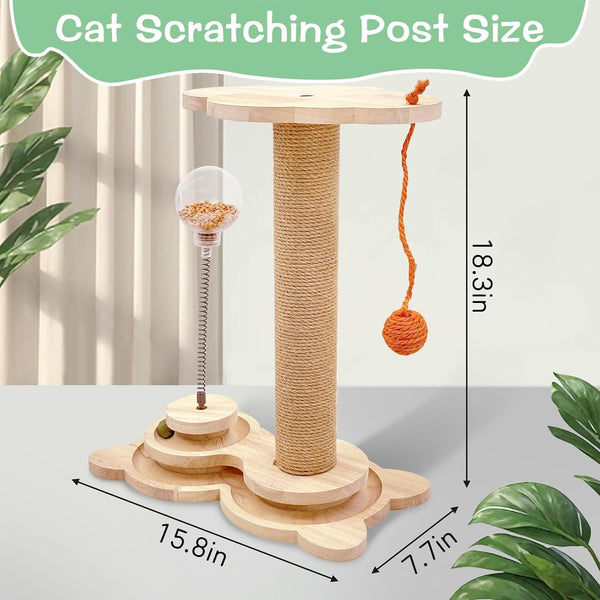 Fhiny Cat Scratching Posts, Interactive Cat Toys for Indoor Cats Sisal Rope Kitten Scratcher with Cat Treat Dispenser 2-Layer Wooden Cat Turntable & Interactive Balls Dangling Ball for Cats Kittens2