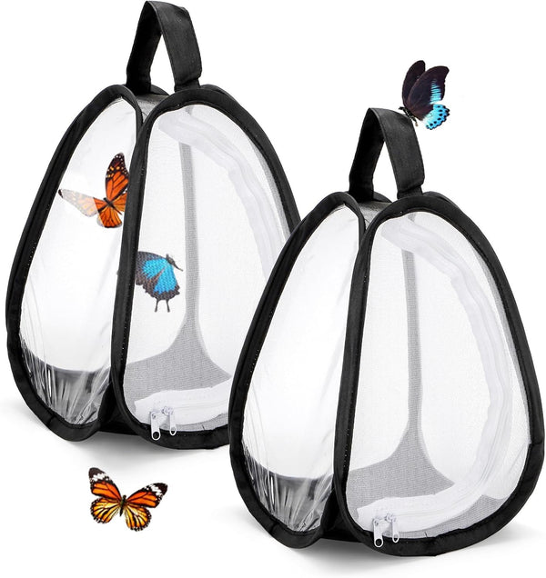 Kingrol 2 Pack Collapsible Insect & Butterfly Habitat Cage, Pop-Up Mesh Butterfly Rearing Enclosure with Clear Viewing Window, Zipper Access & Polyester Base, 7.75 X 7.75 X 11 Inch1