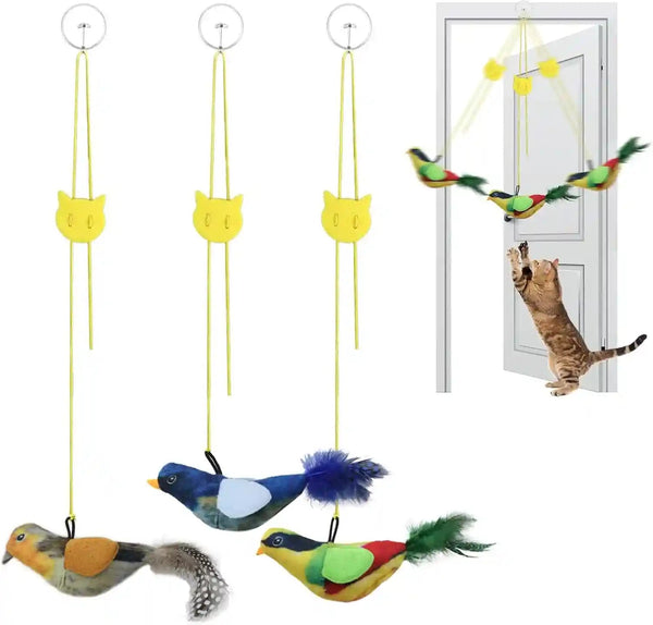 Tocirelo Interactive Cat Toys Bird - Realistic Cat Interactive Toys for Indoor Cats with Catnip and Feather, 3 Pack Hanging Chirping Bird Cat Toy, Bored Kitten Kicker Chase Exercise Door Frame Toy1