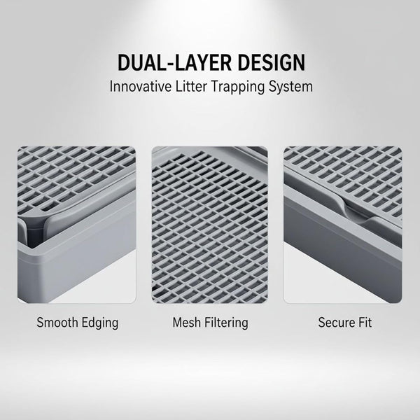 Odor Control Cat Litter Mat, Double Layer Trapper Pad, 16.5 X 11.2 X 0.8 In, Light Grey, Anti-Slip Plastic,3