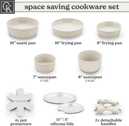 Cookware Set with Removable Handle, Oven & RV Safe Pots and Pans Set, Cream, Original3