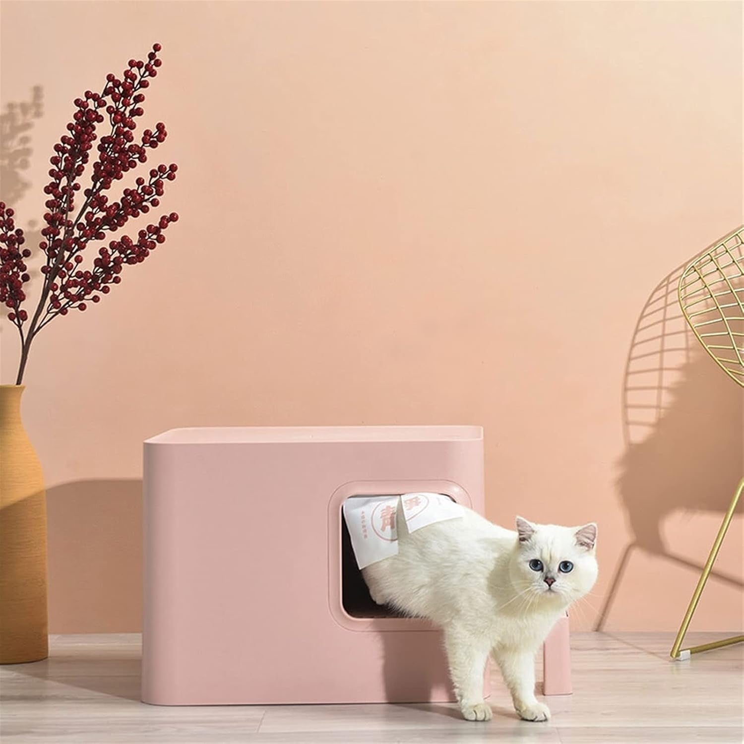dog-potty-training-toilet-cat-litter-tray-fully-enclosed-japanese-style-box-toilet-kitten-anti-splash-and-deodorant-corridor-pet-with-curtain-pink-and-whitea