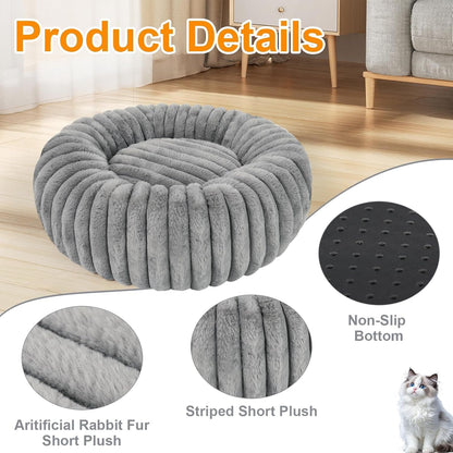 Washable Small Cat Dog Bed,Puppy Bed Cat Beds for Indoor Cats(Grey,S) | Calming anti Anxiety round Donut Dog Bed,Cute Fluffy Puppy Dogs Beds for Small Dogs, Anti-Slip Comfort Pet Bed2