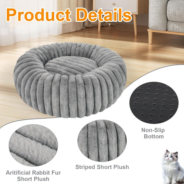 Washable Small Cat Dog Bed,Puppy Bed Cat Beds for Indoor Cats(Grey,S) | Calming anti Anxiety round Donut Dog Bed,Cute Fluffy Puppy Dogs Beds for Small Dogs, Anti-Slip Comfort Pet Bed2