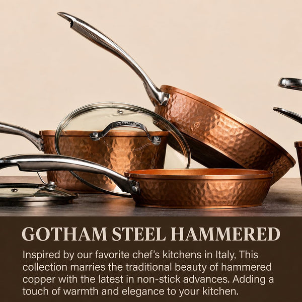 Hammered Copper 14 Inch Non Stick Frying Pan with Lid, Nonstick Frying Pan with Ceramic Coating and Induction Plate for Even Heating, Oven / Dishwasher Safe, 100% Healthy & Non Toxic | Extra Large Skillet, Induction Compatible, PFOA/PFOS/PTFE Free Ceramic Coating, Stay-Cool Handle, Oven & Dishwasher Safe2